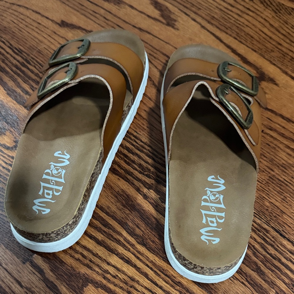 Mad Love Brown Double Buckle Sandals - Picture 2 of 3